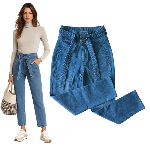 VERONICA BEARD Logan Straight-Leg Tie Jeans Pants Sz 26 Blue - Picture 1 of 7